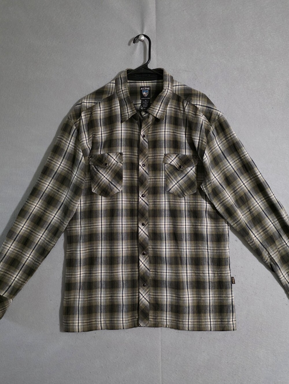 Kuhl Mens Black & Green Pearl Snap Long Sleeve Button Up Shirt Size XL